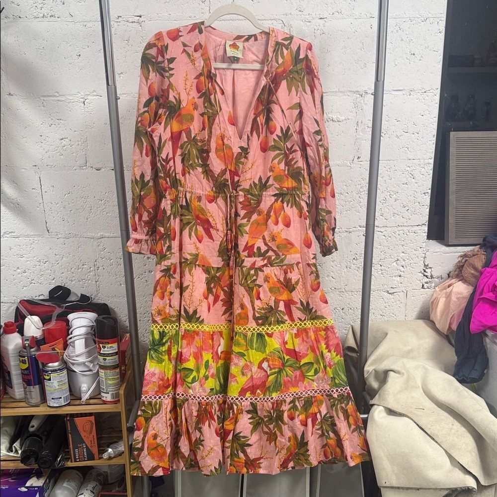 Floral Pink Maxi Dress FARM Rio Ruffle Long Sleeve NWOT - Medium